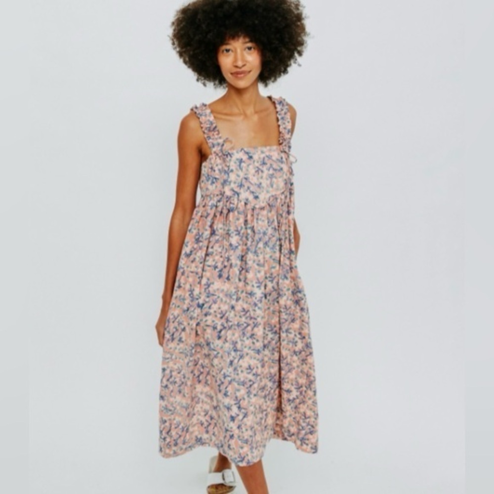 Pink and Blue Scoop Neck Midi Sundress
